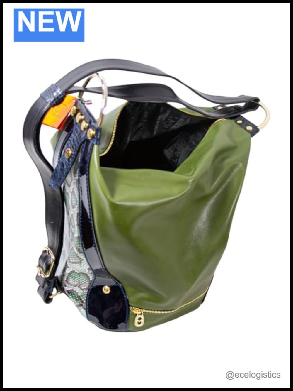 Designer Bucket Purse Backpack Sling Python Embossed Leather Gold Hardware - Picture 2 of 5